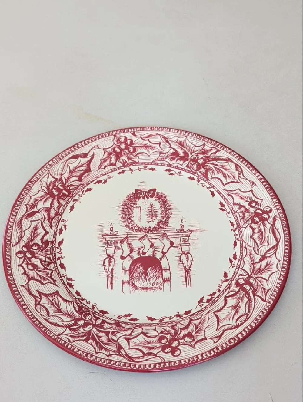 Restoration Hardware Cream Red Victorian Style 4 Tin Plates W/ Container Holiday